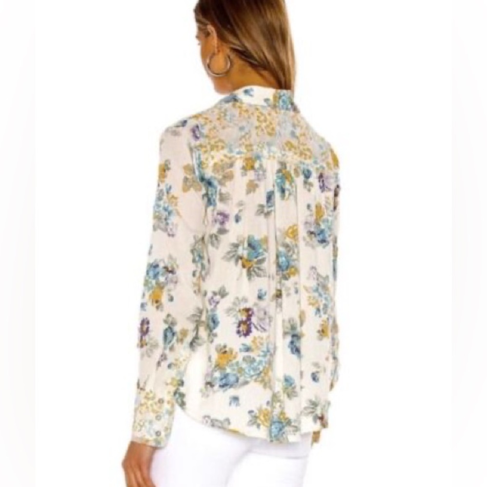 Free People Floral Blouse in Cream and Blue - Picture 2 of 10
